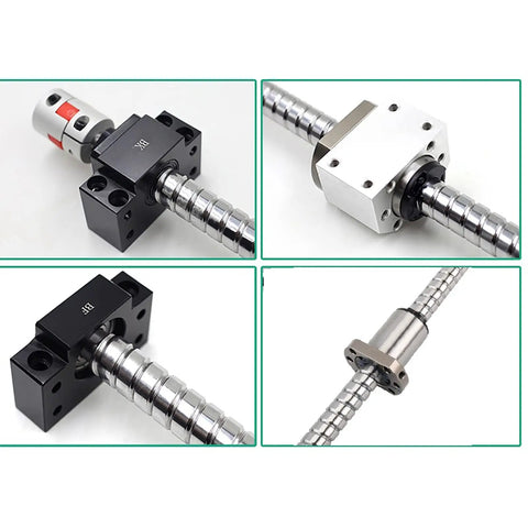 Top Shelf C5 Ground Precision Ball Screw 16mm SFU1605 2200mm components showcasing end supports and coupler details.
