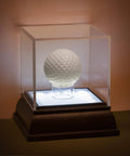 Lighted Golf Ball Display Case With UV Protected Clear Acrylic Cube And Wood Base For One Ball Memorabilia Dustproof Scratch Resistant Holder