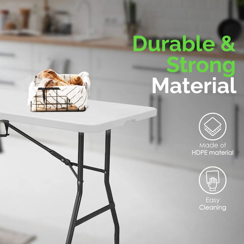 Heavy Duty Folding Table With Built In Handle Six Foot Portable Table For Indoor And Outdoor Use Supports Up To 300 Lbs in kitchen