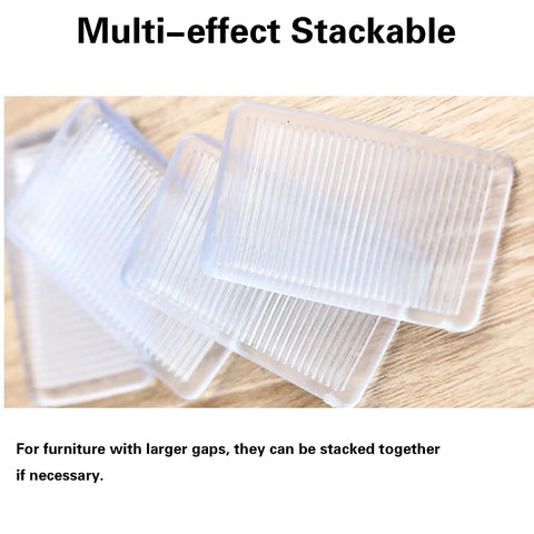 Stacked 8 Pcs Clear Furniture Shims With Non Slip Threaded Level Wedges on wood surface