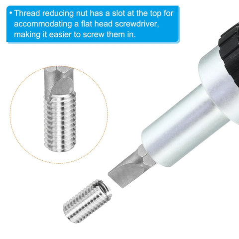 316 stainless steel thread reducer nut set, M6×1 male to M4×0.7 female, two pieces with flat-head screwdriver slot.