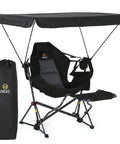 Comfy Hammock Chair With Canopy And Detachable Footrest, includes carry bag for beach, camping, or backyard use.