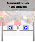 Killer One Way Safety Gate For Supermarket And Library Entrances Durable Metal Swing Door, stainless steel, 1-way safety door at supermarket.