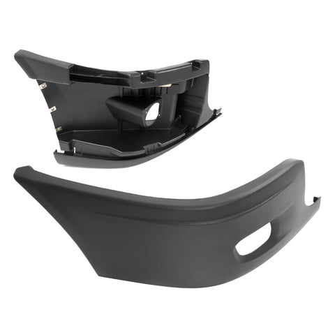 2-piece front bumper end cap and reinforcement for Freightliner Cascadia passenger side, black plastic