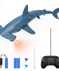 Remote Control Shark Toy With Realistic Dive Action For Pool And Bath Water Toy For Kids Blue Gift For Boys Age 6 Plus Totally Rad High Simulation Underwater Explorer, shown with remote and accessories.