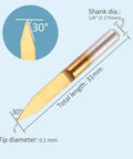 Precision 30 Degree Carbide PCB Engraving Bits With Sharp 0.2mm Tip V Groove Router Bit Set For High Speed Precision Machining and Detailed Carving On Hard Substrates close-up of a 30-degree tip
