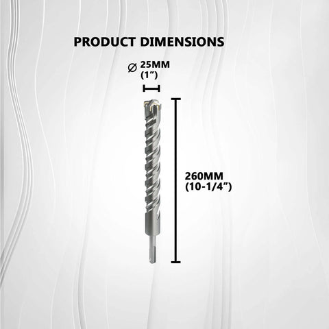 CATITO SDS Plus masonry drill bit, 25 mm diameter (1 in) x 260 mm length (10-1/4 in) for bricks, cement walls and concrete