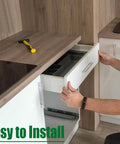 Installation of undermount drawer slides 15 inch full extension soft close concealed runners in a kitchen cabinet.