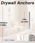 Image showing Heavy Duty Drywall Anchor Kit With 3/16-24 Included Bolts For Hollow Wall Mounting Stainless Steel Anchors For TV Mounts Holds Up To 240 Lbs In 1/2 Inch Drywall 10 Pack Rust Resistant Self Stabilizing For Fast Easy Install measurements.