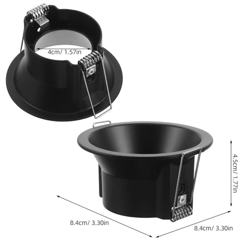 Operitacx Black Metal MR16 Downlight Housing, Fits 1.57" Cut-Out, 3.3" OD, close-up view showing depth and mounting clips.