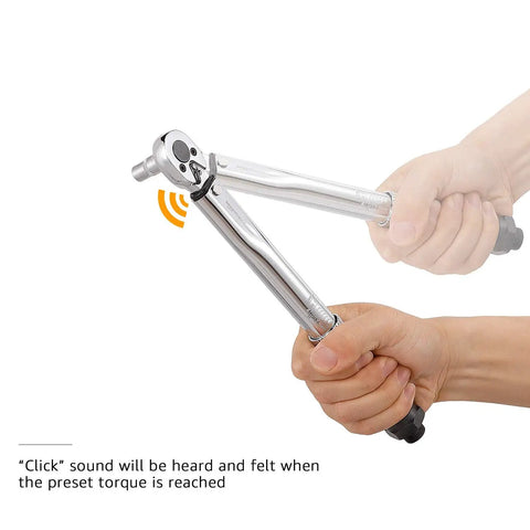Beast Mode 1/4 Inch Drive Click Torque Wrench 35 200 In Lb Range showing click mechanism and hand grip for precision use.