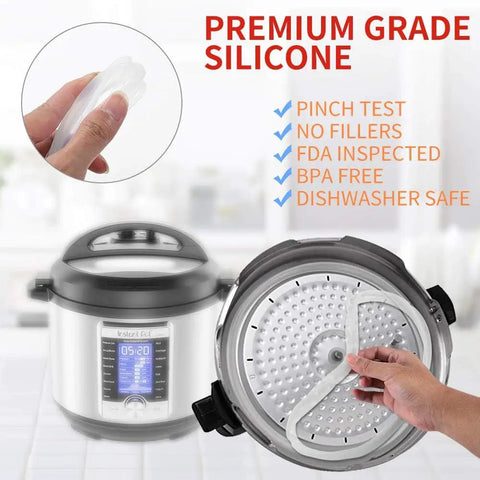 Replacement Silicone Sealing Ring 6 Qt For Instant Pot And 5 Qt Models That Totally Fits IP Duo60 Lux60 Duo50 Lux50 Smart60 CSG60 CSG50 Two Pack Food Grade Gasket For Pressure Cooker, shown being installed on lid.