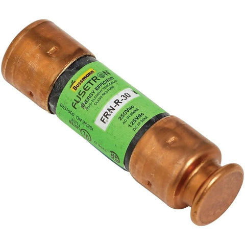FRN-R Time Delay Dual Element Fuse Set For 30 Amp 250 Volt, Solid Current-Limiting Protection, close-up of single fuse