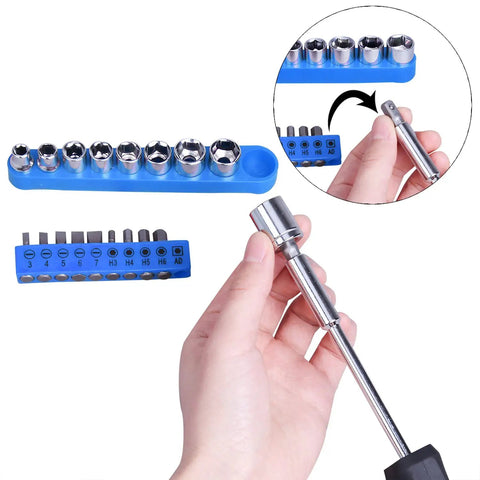 Must Have 148 Piece Automotive And Household Tool Set In Blue Case For Home And Auto Repairs, chrome socket set and screwdriver.