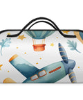 Travel Makeup Bag For Women With Hangable Roll Up Organizer And Four Removable Compartments featuring airplane design.