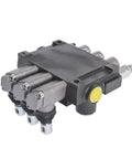 waltyotur 3-spool monoblock hydraulic directional control valve, black metal block with yellow adjustment button, SAE ports