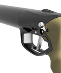 Close-up of Mach Pneumatic Speargun Sand 110 with offset shaft and ergonomic handle for precise pointing and easy handling.