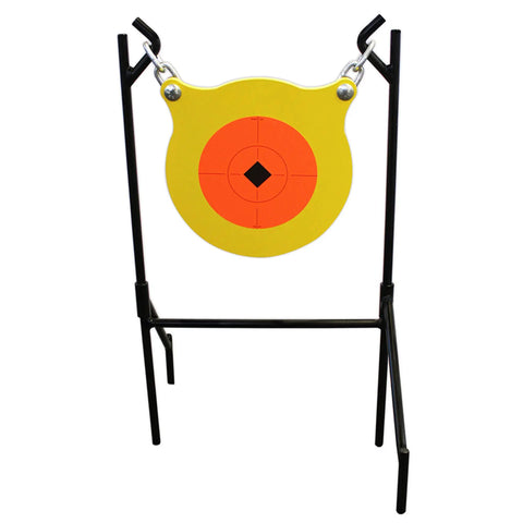 Boomslang AR500 Steel Shooting Gong Target 0.5 Inch Thick 9.5 Inch Diameter With Stand And Hanging Hardware For Bangin Centerfire Handgun And Rifle Practice Training on stand