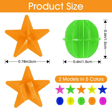 Colorful 72 Piece Bike Spoke Beads Set With Assorted Shapes And Colors, star and ball bead dimensions, 5 color options