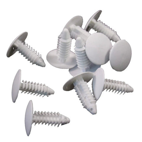 Knockout Vapor Barrier Clips For Crawl Spaces, white nylon rivets, 100 pack, designed for securing vapor barrier sheets.
