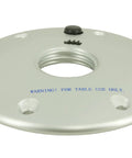 Top Shelf Bomb Proof 2-3/8 Thread Lock Table Base With Seven Inch Diameter And Five Point Seven Five Inch Mounting Setup In Sleek Silver Anodized Aluminum Build on a white background.
