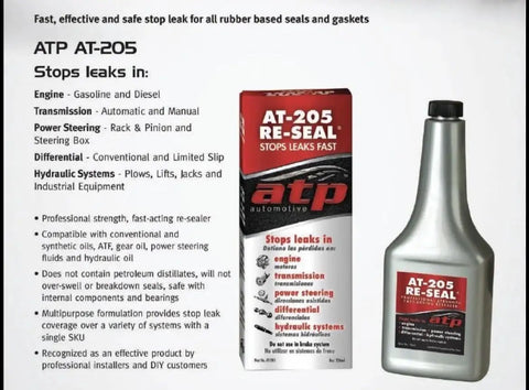 Image of ATP AT-205 Re-Seal bottle and packaging for hydraulic systems.
