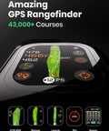 GenePro G1 Touchscreen GPS Rangefinder With Slope And 43,000 Plus Preloaded Courses, close-up of golf course map on screen.