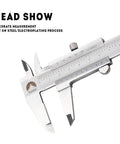 Close-up of Pro Grade Vernier Caliper in Stainless Steel Hardened Chrome Plated for precise measurements in DIY workshops.