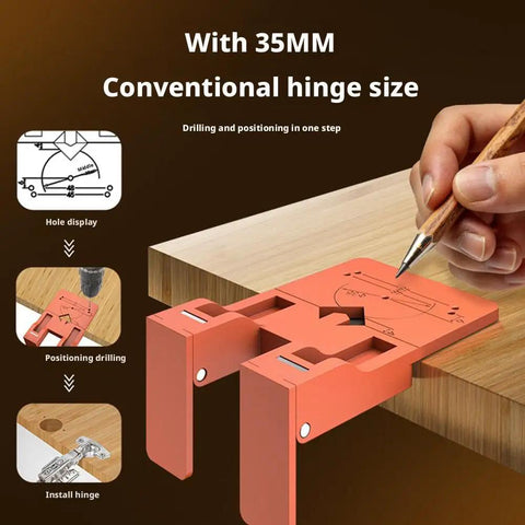 Person using magnetic cabinet door hinge spacer set with 2.6mm scale for easy door gap alignment on wooden surface