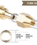 Close-up of a Four Piece Solid Brass Reusable Fittings For One Quarter Inch ID PU Hose showing 1/4 inch inner diameter