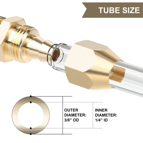Close-up of a Four Piece Solid Brass Reusable Fittings For One Quarter Inch ID PU Hose showing 1/4 inch inner diameter