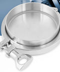 Rock Solid 4 Inch 102mm Sanitary Pipe Fitting Kit With End Cap Weld Ferrule Clamp And Silicone Gasket For Brewing Dairy And Food Processing Jobs, stainless steel close-up