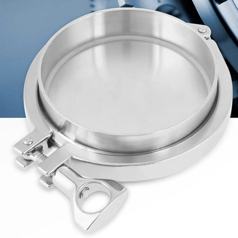 Rock Solid 4 Inch 102mm Sanitary Pipe Fitting Kit With End Cap Weld Ferrule Clamp And Silicone Gasket For Brewing Dairy And Food Processing Jobs, stainless steel close-up