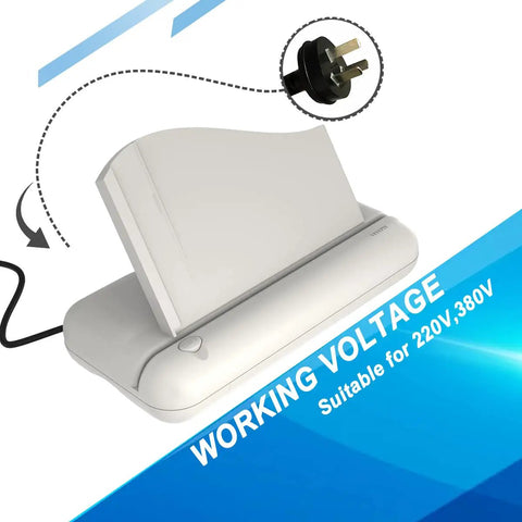 Electric 3 Hole Paper Punch For Office Use Heavy Duty Commercial Hole Puncher with power adapter shown on a blue background.
