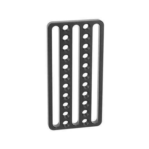 Heavy Duty Aluminum Cheese Mounting Plate With 1/4 Inch 20 Threads And Slots For Diy Video Photography Rig Accessories Built Tough Camera Adapter No Fuss Setup 3648, shown at an angle with threaded holes.