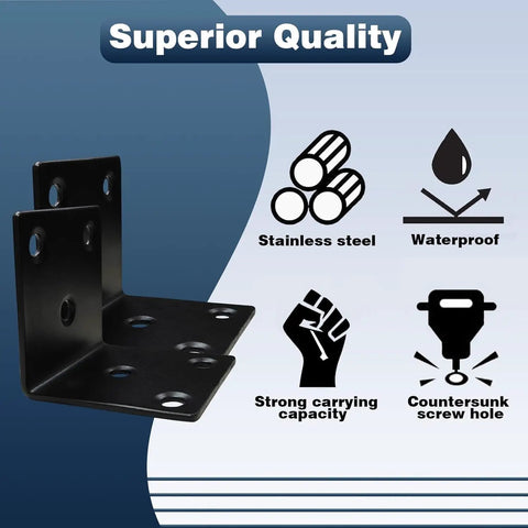 No Fuss Heavy Duty 25 Pack 1.5 Inch L Brackets Featuring 2mm Thick Black Stainless Steel right angle support with waterproof design.