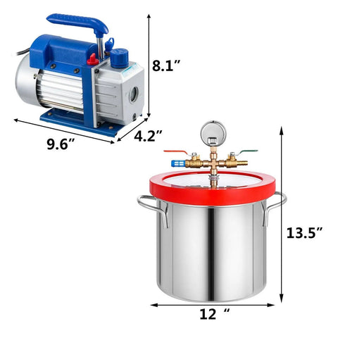 2 Gallon Vacuum Chamber With 1.8CFM Rotary Pump, 9L 220ml Degassing Unit For Jewelry Epoxy Resin Craft Projects High Capacity 1 Stage Motor With Cooling Fan Noise Reduction Design Durable Build