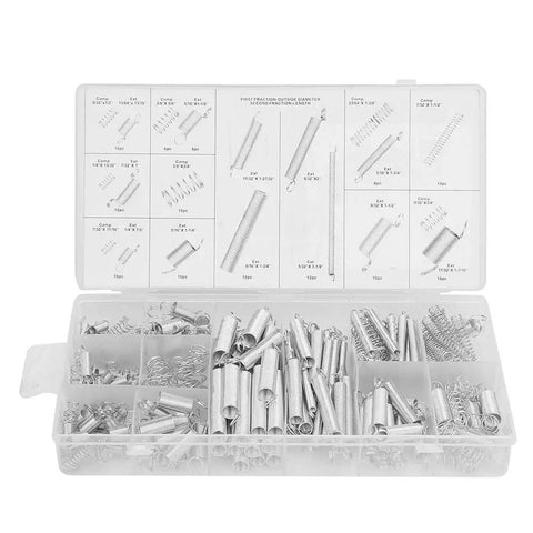 Ultimate 200 Pcs Spring Assortment Kit With 20 Sizes For Any Home Repair Job Featuring Heavy Duty Extension And Compression Springs Stored In A Snazzy Organized Box For Super Easy Access And Quick Fixes., clear plastic case with assorted extension and compression springs
