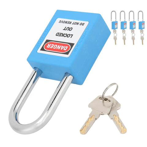 Heavy Duty Safety Lockout Tagout Padlock Size 1.5 Inches Six Pack Blue Nylon And Steel Body For Industry Use Where You Want Serious Security And Reliable Performance Without Breaking The Bank While Ensuring Safety Protocols Work Properly Always., blue lockout padlock with keys