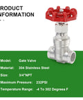 304 Stainless Steel Gate Valve 3/4 Inch NPT Female With Wheel Handle Full Bore for Water Oil Gas