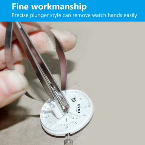 Watch Hand Remover Tool With Compression Spring Hand Puller Lifter For Pro Watch Repair Gear Non Scratch Plastic Tips Center Plunger Keeps Hands Steady Professional Watchmaker Accessory in use