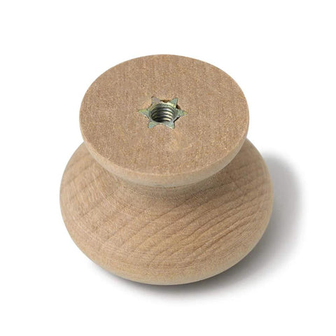 Unfinished Round Wood Drawer Knob, Mushroom Shape, 36mm Diameter, Top View, Unstained Cabinet Hardware, Ready to Paint or Stain