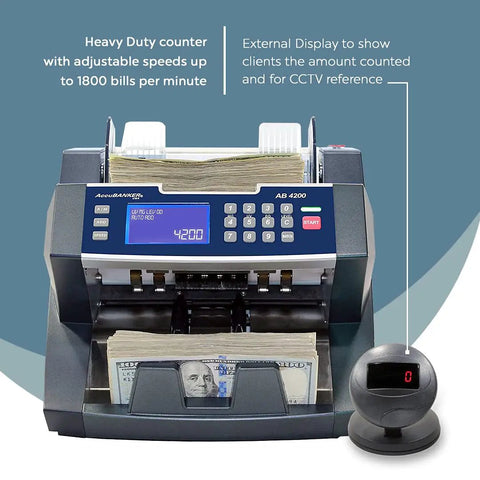 Beefy Heavy Duty Bill Counter Machine With UV And Magnetic Counterfeit Detection, 300 Bill Hopper, external display shown