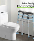 Rock Solid Adjustable Toilet Safety Rails For Seniors 300 Lbs Capacity Bathroom Assist Grab Bars folded next to toilet.