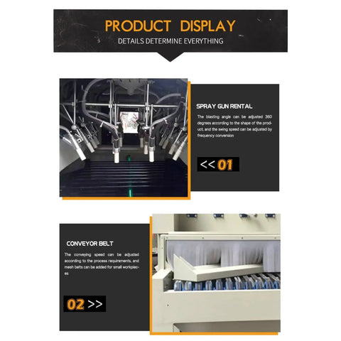 Large Chamber Automatic Sandblast Cabinet Drop Dead Tough Abrasive Processing Rig For Knocking The Socks Off Rust And Serving Silky Smooth Metal Prep For Fab Crew Pros with adjustable spray gun and conveyor belt.