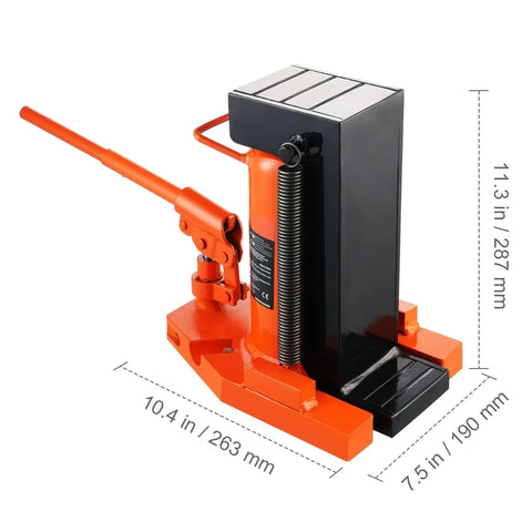Heavy Duty Hydraulic Toe Jack Offering Five Ton Lift And Ten Ton Top Hoist For Shops And Factories seamless welded steel, 11.3 in height.