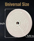 Top Shelf 6 Inch White Cotton Buffing Wheels 2 Pack With 5 8 Inch Arbor Hole Hella Thick 1 Inch Construction displayed with size measurements.