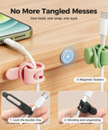 Dope Silicone Cable Organizer Set For Bundling And Fastening Wires And Headphones in pink and green on desk setup