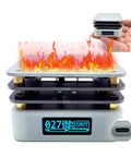 65W Mini Hot Plate Soldering Station for SMD Preheating and Rework Desoldering Heating Plate with visible flames and compact design