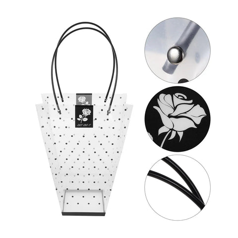 Plastic Flower Bouquet Bag With Handle For Floral Arrangements And Weddings, rose design and dotted transparent material